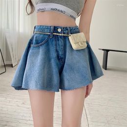 Women's Jeans 2024 Summer High Waist Korean Denim Wide-leg Shorts Ladies Y2K Loose Warm-up Skirt Blue Pocket Pants Streetwear