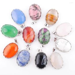 Pendant Necklaces Mixed 10Pcs Pretty Natural Stone Egg Shape Silver Plated Amulet Reiki Charm For Necklace Jewellery Wholesale TBN376