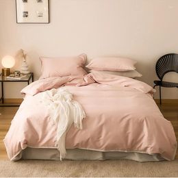 Bedding Sets 2024 Long-staple Cotton Four-piece Bed Linen Est Plain Colour Reactive Printing Simple Nordic Style Pink