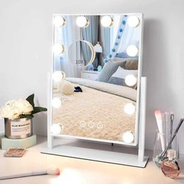 Compact Mirrors Makeup mirror with lighting 3 Colour modes detachable 10X magnifying glass touch control 360 ° rotation white Q240509