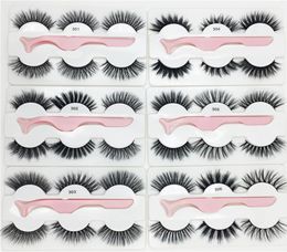 3 PairsBoxed With 1 Tweezer Mixed Styles 3D Mink False Eyelashes Natural Long Lashes Handmade Wispies Bushy Fluffy Sexy Eye Makeu8582258