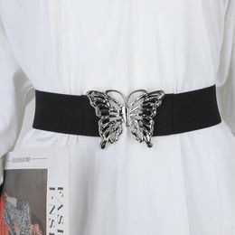 Women Elastic Belts Vintage Metal Butterfly Buckle Wide Waist Belt For Pants Jeans Dress Y2k Accessories Classic Waistband 240510