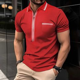 Men's Polos Mens Polo Shirt Color Match Streak Zipper Short Slve For Men Business Casual Style Mens Top Daily Tennis Mens Polo Shirt Y240510UJRX