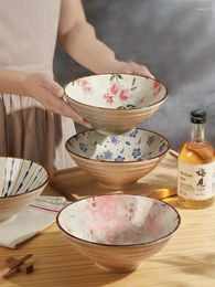 Bowls Japanese Ceramic Noodle Bowl Household Printing Ramen Delicate Soup Fruit Vegetable Salad Deep Plate Tableware