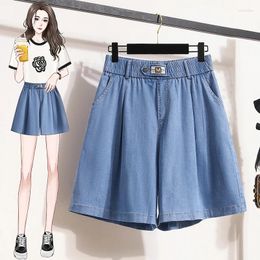 Women's Shorts Patches Buttons Summer Jeans Women Ice Silky Femme Thin Casual Cool Wide Leg Denim Pants Mujer Blue Street Wear