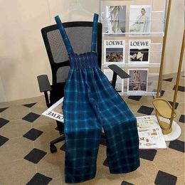 Women's Jumpsuits Rompers Plaid Jumpsuits Women Workwear Waisted Straight Pants Vintage One Piece Outfit Women Clothes Safari Style Loose Casual Romper Y240510