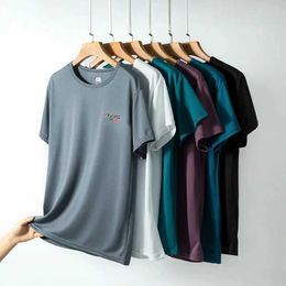 Men's T-Shirts Summer Ice Silk Mens Cold Short sleeved O-neck Elastic Quick Drying Breathable Sweatshirt Mens J240509
