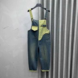 Women's Jumpsuits Rompers Denim Jumpsuits Women Harem Pants Patchwork Overalls One Piece Outfit Women Rompes Loose Korean Style Casual Vintage Playsuits Y240510