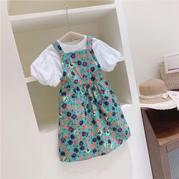 Clothing Sets Children's Wear Summer Girl's Floral Camisole Dress With Cartoon Print Short Sleeved Two-Piece Set