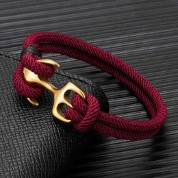 Charm Bracelets MKENDN 18K Plated Anchor Bracelets Men Double strand Nautical Survival Rope Paracord Bracelet Women Stainless Steel Sport Buckle Y240510