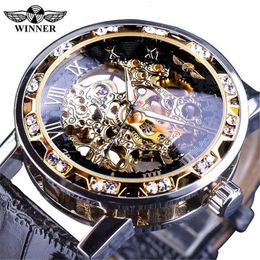 T-winner watch mens fashion leisure popular diamond hollow manual mechanical watch men watch
