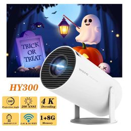 Projectors WEMI HY300 Mini Projector Android 11.0 720P 1080P 4K 200ANSI Portable BT5.0 Home Outdoor Cinema Project Angle Adjustable J240509