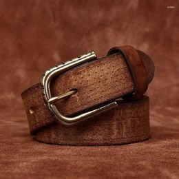 Belts 3.8CM High Quality Pure Cowhide Genuine Leather Men's Brass Buckle Extra Thick Casual Jeans Waistband Male For Men