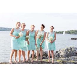 2016 Turquoise Short Dresses Beach Country Lake Rustic Wedding Bridesmaid Dress A Line Knee Length Bridesmaids Gowns Custom Made 0510