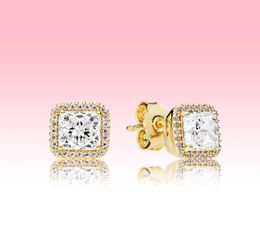 Real 925 Silver Wedding Earring set luxury designer Yellow gold plated Jewelry for Square Sparkle Stud Earrings with Original box7576697