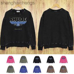 Luxury Counter Top Grade Designer Rhuder Hoodies Hip Hop Street Round Neck Sweater Loose Street Oversize Blue Eagle Printed Hoop Sweater for Men with Logo