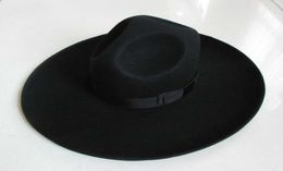 Men039s 100 Woolen Fedoras Hat Wide Brim Oversize 12cm Woolen Hat Fashion Black Wool Felt Fedora Woolen Cap Equestrian Hat B81704372
