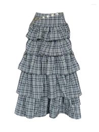 Skirts Japanese Preppy Style Plaid Skirt Ankle-Length High Waist Grey A-Line Women Clothes Ball Gown Classical Quality Y2K