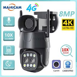 IP Cameras IP camera Wifi/4G Sim card outdoor PTZ 8MP high-definition dual lens 3.6mm-8mm safety CCTV camera AI human tracking color night vision camera d240510
