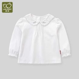 T-shirts LABI BABY Spring Autumn Girls Cotton Top Shirt Cute Children White Lapel Clothes for Kids Long Sleeves Clothing 1-6 Year OldL2405