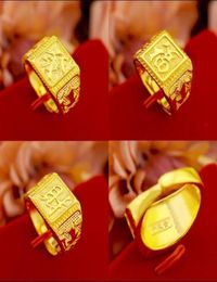 2019 sand gold plated 24k gold men039s fashion opening big hair Fu Cai ring long time does not fade4292637
