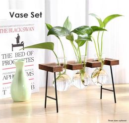 Vintage Terrarium Hydroponic Plant Vases Flower Pot Transparent Vase Wooden Frame Glass Tabletop Plants Home Garden Decor C01252384133576