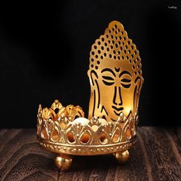 Candle Holders Hollow Carved Tealight Holder Buddha Ghee Candlestick Light Ornaments Buddhist Supplies Sitting Lotus Butter Oil Lamp Art