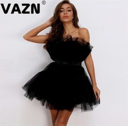 VAZN Chic 2020 summer sexy aldy 3 colors solid grenadine ball gown dress strapless cascading bow clever lady sweet 2204072222857