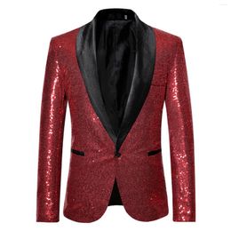 Men's Suits Mens Sequins Suit Turn-Down Collar Long Sleeve Slim Fit Elegant Formal Western-Style Clothes Solid Color Party Cocktail Garment