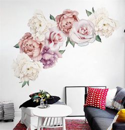 NEW Peony Flowers Wall Sticker Self-adhesive Flora Wall Art Watercolour for Living Room Bedroom Home Decor1862488