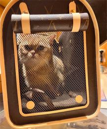 Designer Pet Carrier Bags Genuine Leather Pet Outgoing Bag Teddy Aviation Bag Web Window with Handles 2 sizes Luxury Pet Carrier Large Capacity for Travel