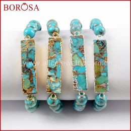 Bracelets Gold Plating Rectangle Copper Turquoises With 8mm Beads Bracelet Jewellery Natural Gems Stone Beaded Bracelet Bangle G1651 S1651