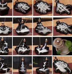 Ceramic Glaze Waterfall Backflow Incense Burner Censer Holder Cones Home decor 24 Style Incense Cones Burner Stick KKA80368865154