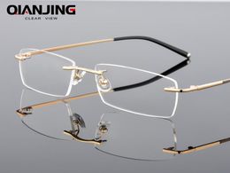 QianJing Alloy Rimless Optical Eyeglasses Rimless Spectacle Frame Men Gents Frameless Clear Glasses Gold Prescription Eyewear3178944