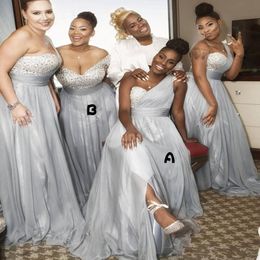 2021 Long Split Bridesmaid Dresses African Beaded A Line Black Girls Wedding Guest Custom Made Wear 266O