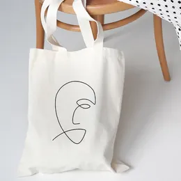 Shopping Bags Face Abstract Graphic Canvas Tote Shoulder Bag Korean Style For Women Casual Handbag Girls' School Books