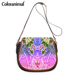 Shoulder Bags Coloranimal Design PU Leather Bag Gradient Chuuk Polynesian Flower Printed Crossbody For Women Messenger Bolsa