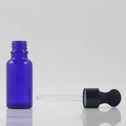 Storage Bottles Sell Empty Blue Glass Container With Aluminium Black Dropper 20ml Wholesale Skin Care Hair Oil Bottle For Essential