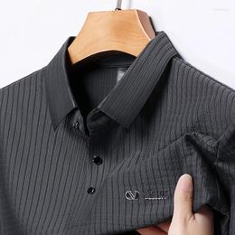 Men's Polos 2024 Summer Embroidered Print Ice Silk Texture Polo Shirt Fashion No Iron Lapel T-Shirt Top Wear