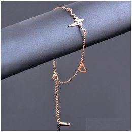 Anklets Leeker Stainless Steel For Women Black Heart Flower Bells Rose Gold Color Beach Jewelry Party Accessories 012 Lk2 Drop Deliver Otwcn