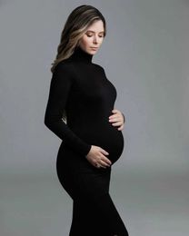 Maternity Dresses Maternity DressesStylish Maternity Dress for Baby Shower Elegant High Neck Long Sleeve Dress for Pregnancy Photoshoots T240509