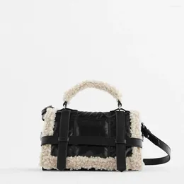 Shoulder Bags Large Totes Winter Style Sheep Fur Women's Handbags Plush Pu Leather Bag Black Designer For Women 2024