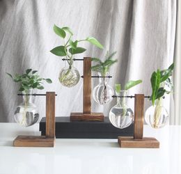 Hydroponic Vase Plant Transparent Glass Desk Flower Pot Wooden Frame Container Tabletop Furnishing Articles For Home Decoration 52353576