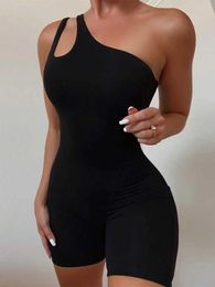 Basic Casual Dresses Hugcitar Cut Out One Shoulder Playsuit For Women Bodycon Skinny Sexy Strtwear Solid One Piece Rompers Outfits 2023 Summer Y240509