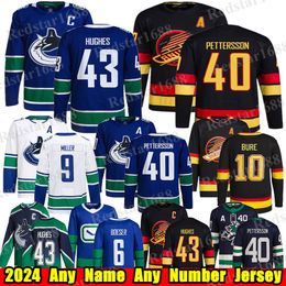 ＃43 Quinn Hughes Vancouver Hockey Jersey Elias Pettersson Elias Lindholm Brock Boeser Dakota Joshua Trevor Linden J.T.ミラーコナーガーランドパベルブレカナックスジャージ