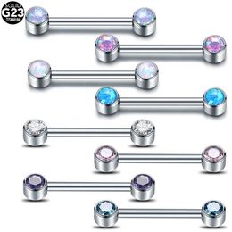 Nipple Rings 1PC Titanium Internally Thread Opal Nipple Bar 14G Tongue Piercings CZ Bezel-Set Nipple Barbell Mamilo Piercings Women Jewellery Y240510