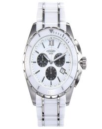 New Men Quartz Watch White Ceramic Twotone Stainless Steel Back Dial Silver Hands chronograph2442294t7916439