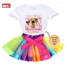 Clothing Sets Girls1st Birthday Outfits Set Custom Po Name Girl First Party Shirts Kids Dress Skirt T-shirt Child Suits