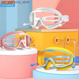 Diving Goggles Childrens swimming goggles for girls and boys large frame waterproof anti fog high-definition transparent student Q240410