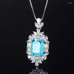 Pendants RUZZALLATI Silver Color Box Chain Necklace Square Paraiba Lab Emerald Ruby Pendant Charms Fashion Jewelry Gift